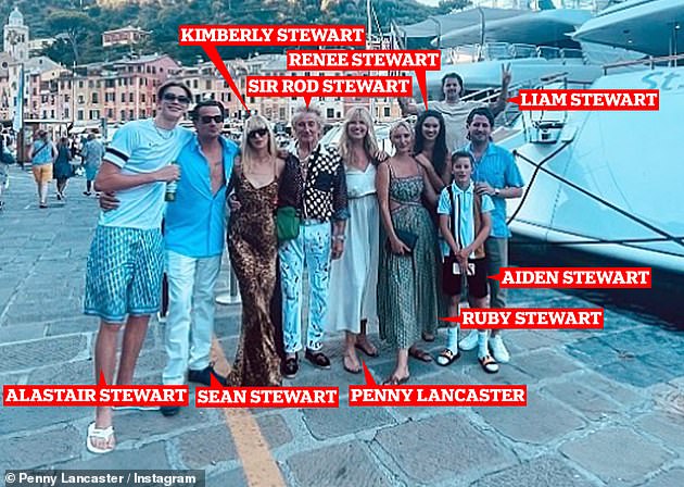 Family affair: It came after Penny shared a rare snap of herself with husband Rod and seven of their children as they posed on holiday in Italy this week