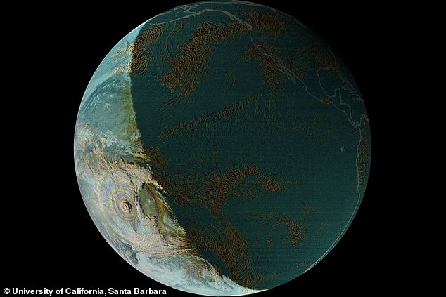 Just before night hit Tonga, the burst (bottom left) produced sound waves that could be heard as far as Alaska 6,200 miles away in a sonic boom that circled twice the globe