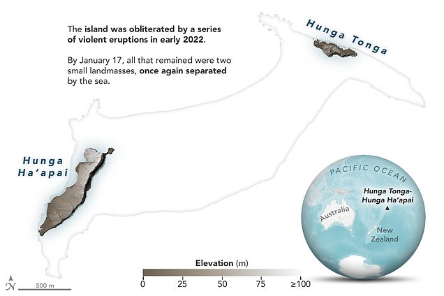 Now the two uninhabited twin islands of Hunga Tonga and Hunga Ha'apai are the volcano's only major above-water portion