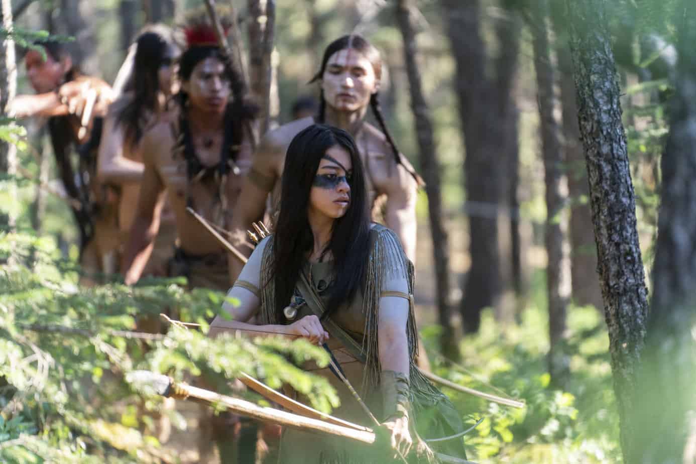 age classification of prey.  Parents' guide discussing what ages Prey can be watched from.  Native Americans walking in a line through the forest.