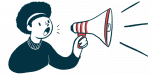 Kyowa Kirin Parkinson |  Parkinson's News Today |  Clinical Trials |  Illustration of woman with megaphone