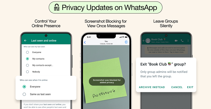 WhatsApp adds new privacy tools, including online activity controls and the ability to silently leave group chats