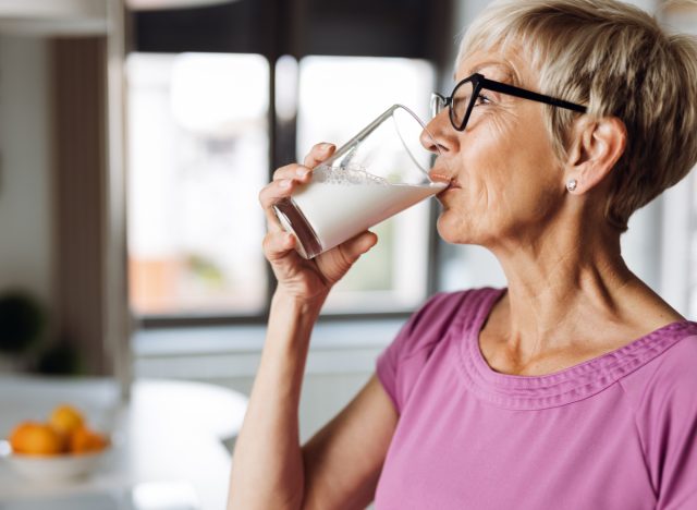 woman drinks milk