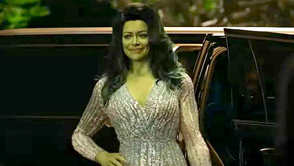 Tatiana Maslany wears a sparkly dress as Jennifer Walters/She-Hulk