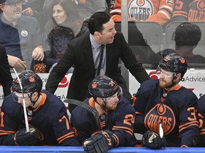 Oilers head coach Jay Woodcroft reacts on the bench during the Western Conference Finals game against the Colorado Avalanche.  Edmonton signed a three-year contract extension with Woodcroft on Tuesday.