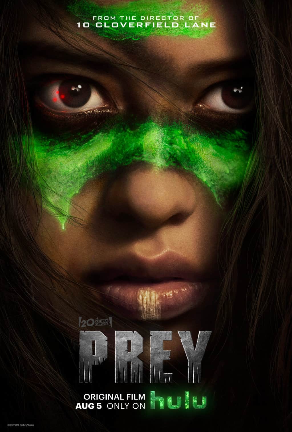 Age rating for Prey parent guides.  Poster with a girl's face wearing a neon green mask under the eyes.