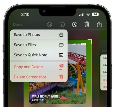 Delete screenshot ui ios 16 1