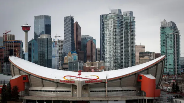 The concrete on the Saddledome roof is reportedly crumbling |  CBC News