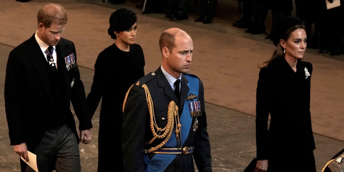 Social media users slammed Prince Harry and Meghan Markle for holding hands while leaving a service for Queen Elizabeth - but ignored other royals doing the same