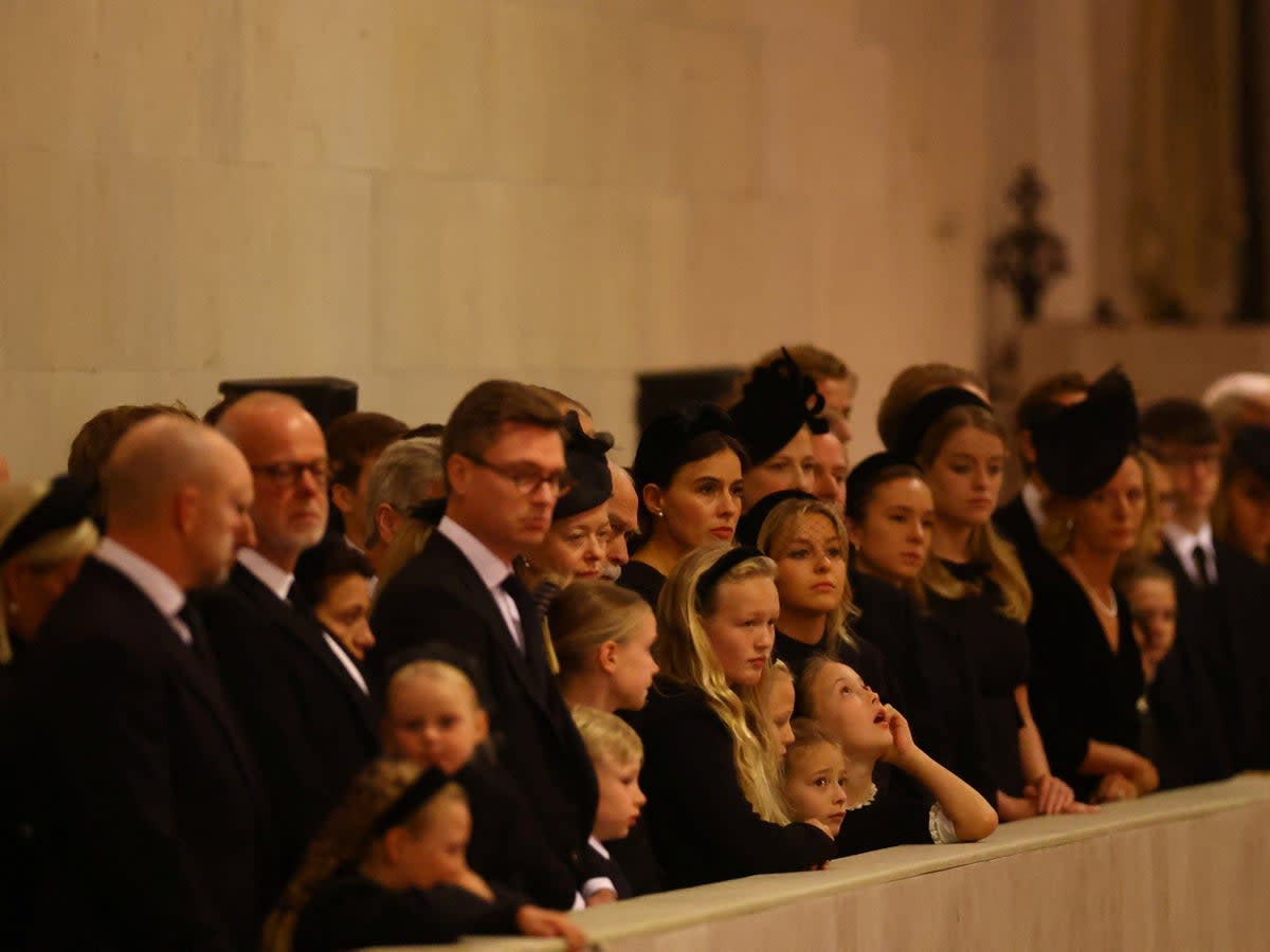 Queen Elizabeth II's great-grandchildren arrive at the vigil at Westminster Hall