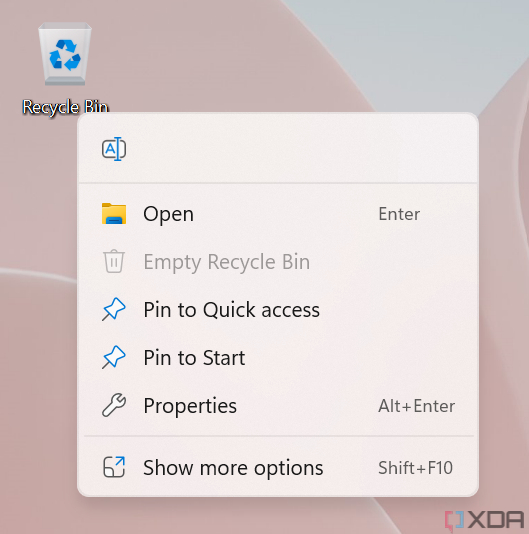 Modern context menu for Recycle Bin in Windows 11 2022 Update