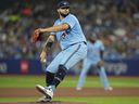 Toronto Blue Jays starting pitcher Alek Manoah plays against the Baltimore Orioles during the first inning at the Rogers Center on September 18, 2022. 