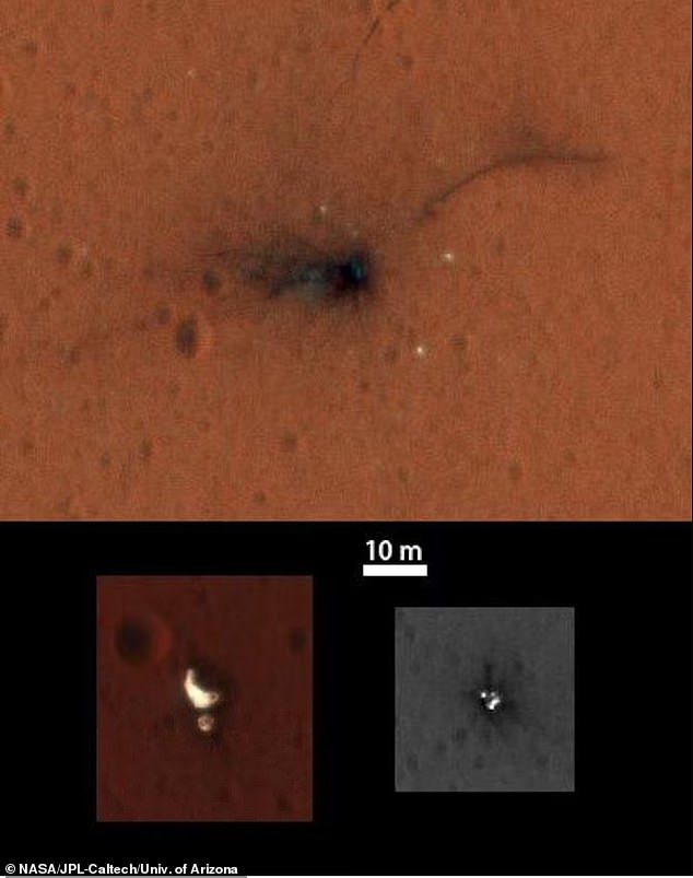 A total of nine inactive spacecraft are located on Mars, including the Mars 3 lander, the Mars 6 lander, the Viking 1 lander, the Viking 2 lander, the Sojourner rover, the European Space Agency's Schiaparelli lander (pictured), the Phoenix lander, the Spirit Rover and the Opportunity Rover