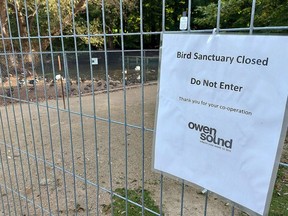 The Harrison Park Bird Sanctuary is fenced off and under quarantine on Tuesday September 20, 2022 after testing confirmed highly pathogenic avian influenza (H5N1) in domestic birds in the park.