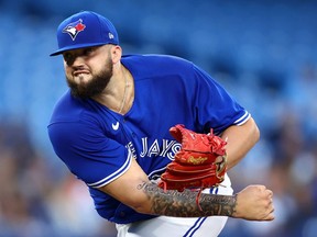 Alek Manoah of the Toronto Blue Jays delivers a pitch in the first inning during game two of a doubleheader against the Tampa Bay Rays at Rogers Center on September 13, 2022 in Toronto.