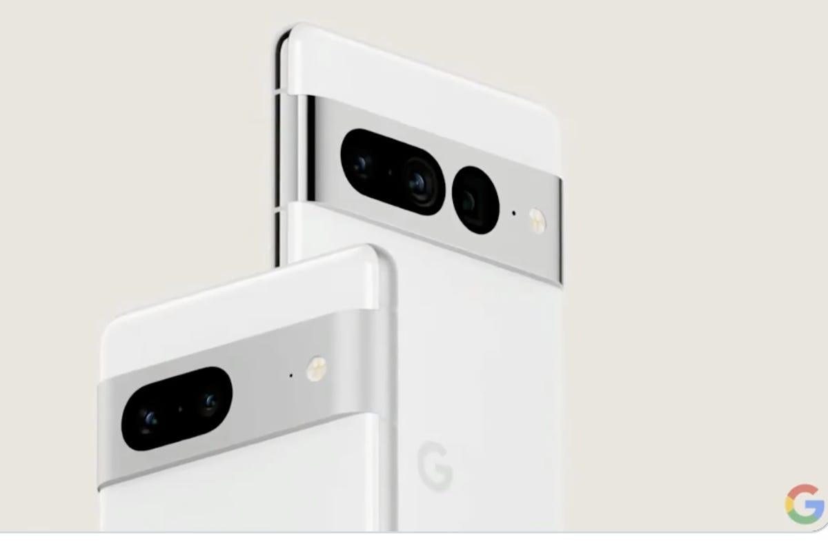 White Google phones with aluminum camera bar that runs the width of the case