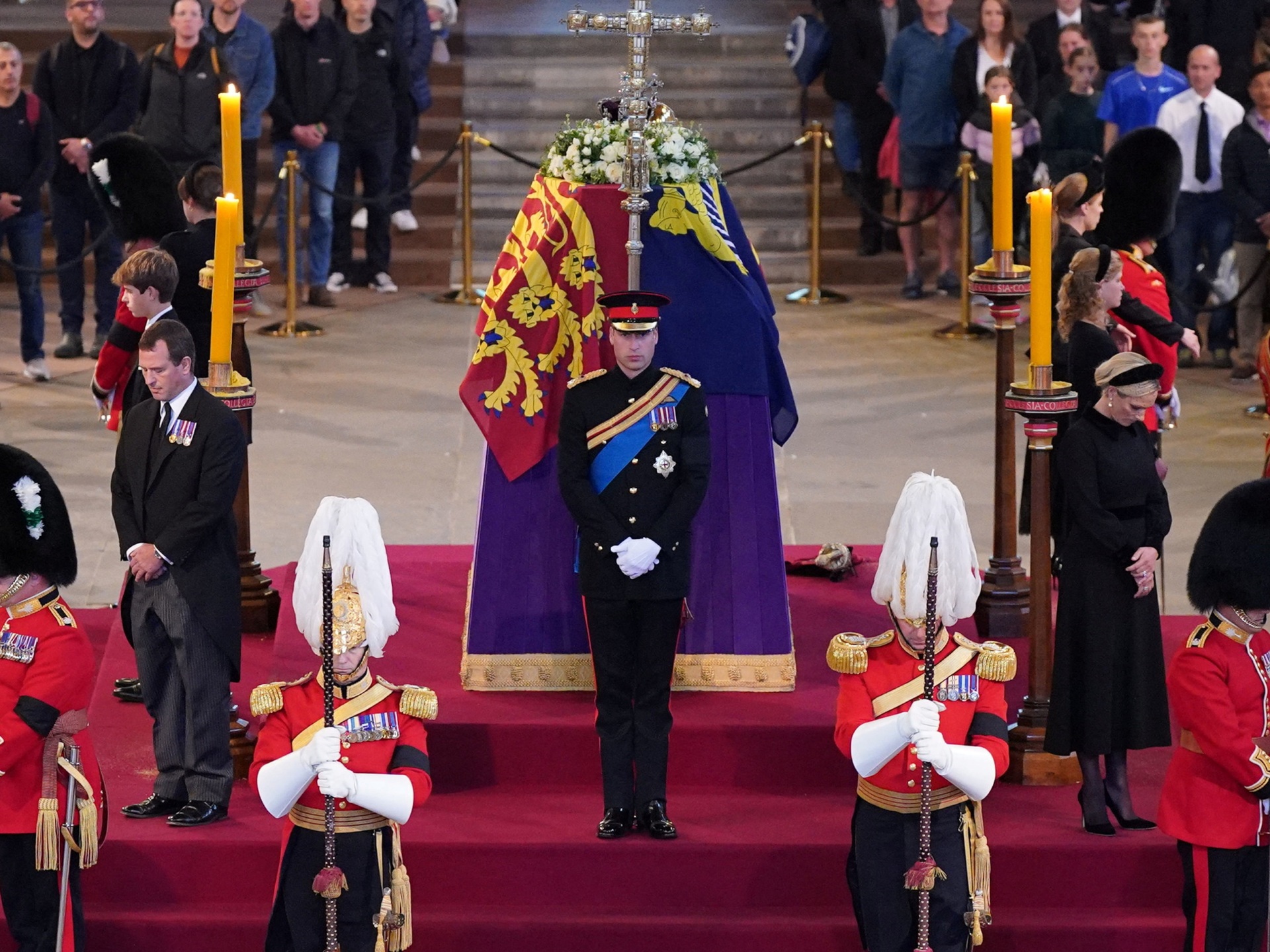 William and Harry stand guard at the Queen's coffin with their cousins