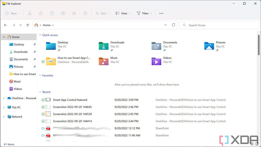 File Explorer home page in Windows 11 2022 Update