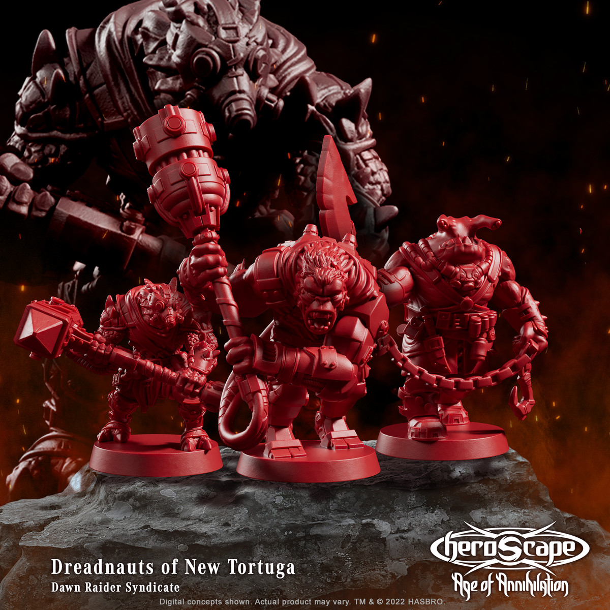 The Dreadnauts of New Tortuga, of the Dawn Raider Syndicate, are hulking brutes wielding oversized clubs and swords on chains. 