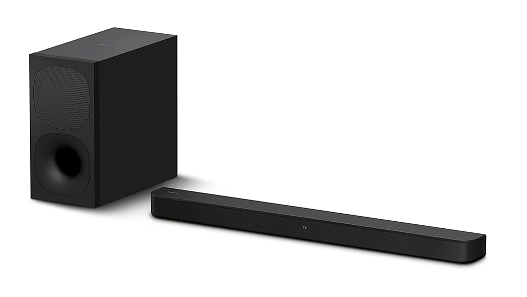 A Sony soundbar with a subwoofer.