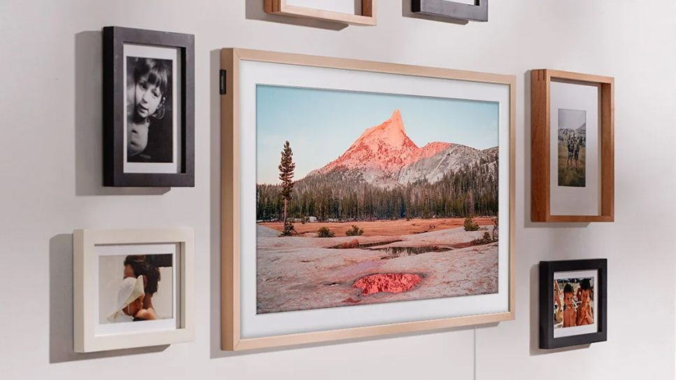 The Samsung Frame TV hangs on a wall.