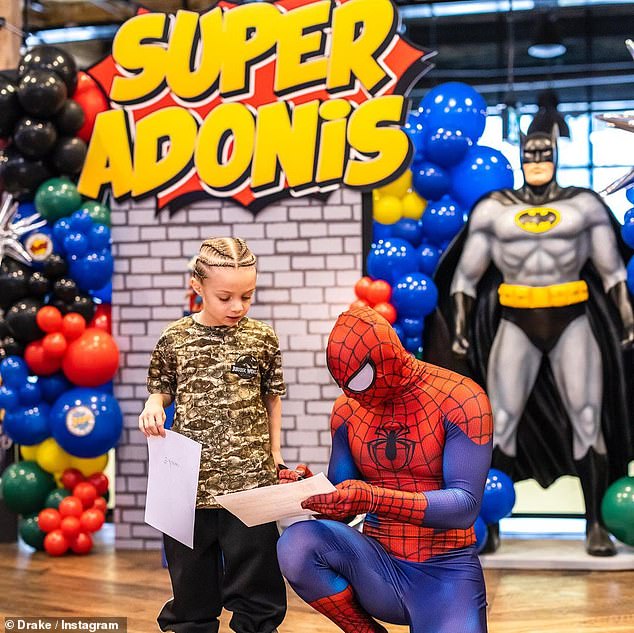 All the way from Queens, New York: Adonis met Spider-Man on his big fifth birthday, and the friendly neighborhood superhero signed a piece of paper for him