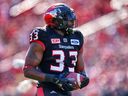 Stampeders Jerome Messam rumbles into the end zone against the Edmonton Eskimos on Monday, September 4, 2017.