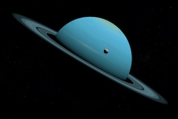 The Ariel or Uranus I satellite orbits the planet Uranus.  3D rendering