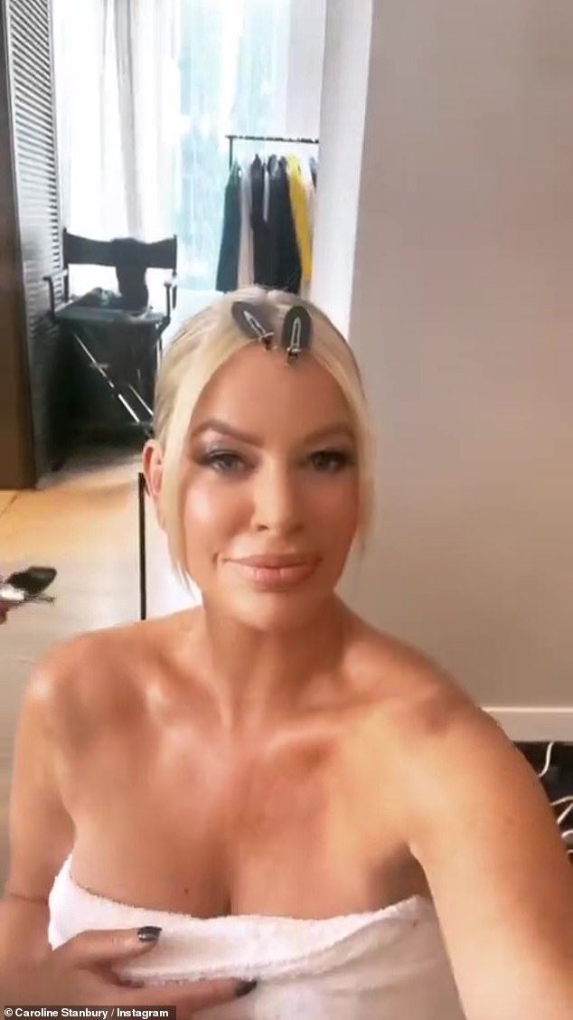 Getting ready: Earlier in the day, she shared an Instagram story of her getting ready for the event while wearing a white towel