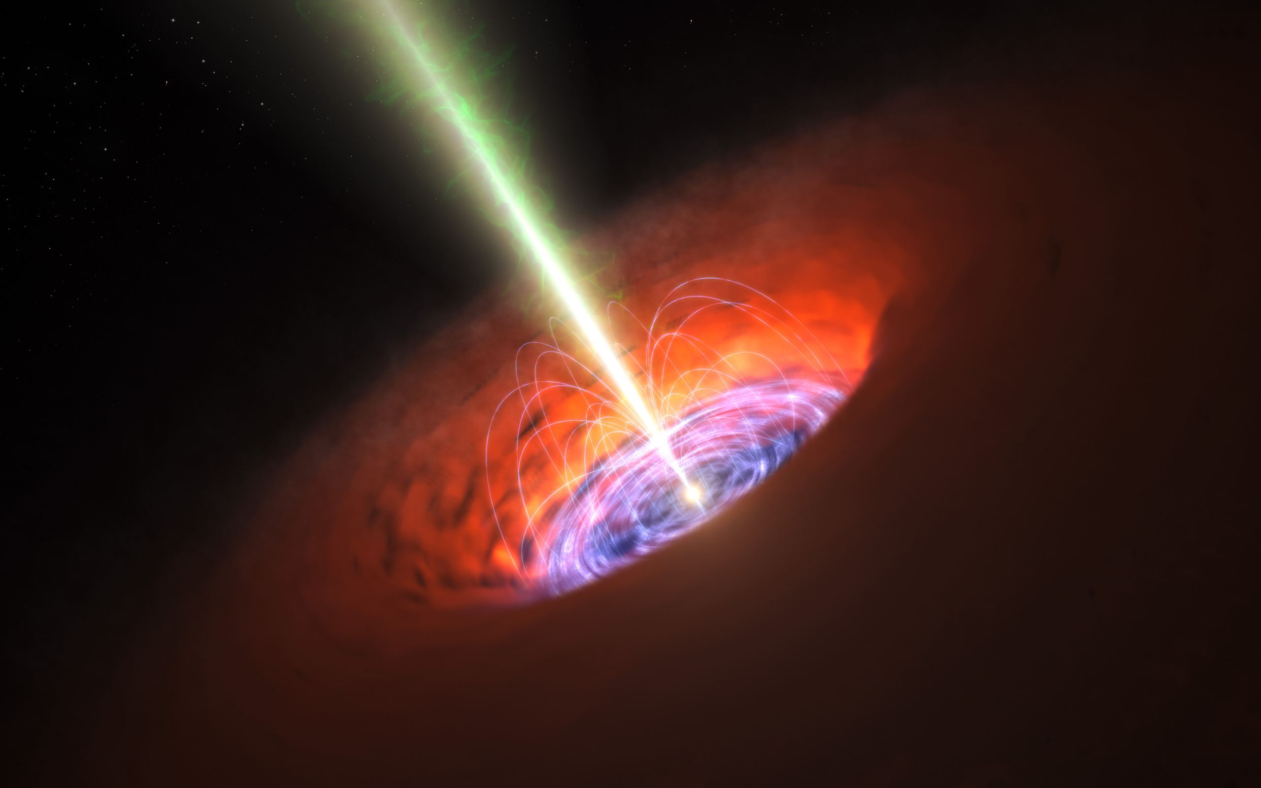 A black hole hurls a jet of material at its neighboring galaxy