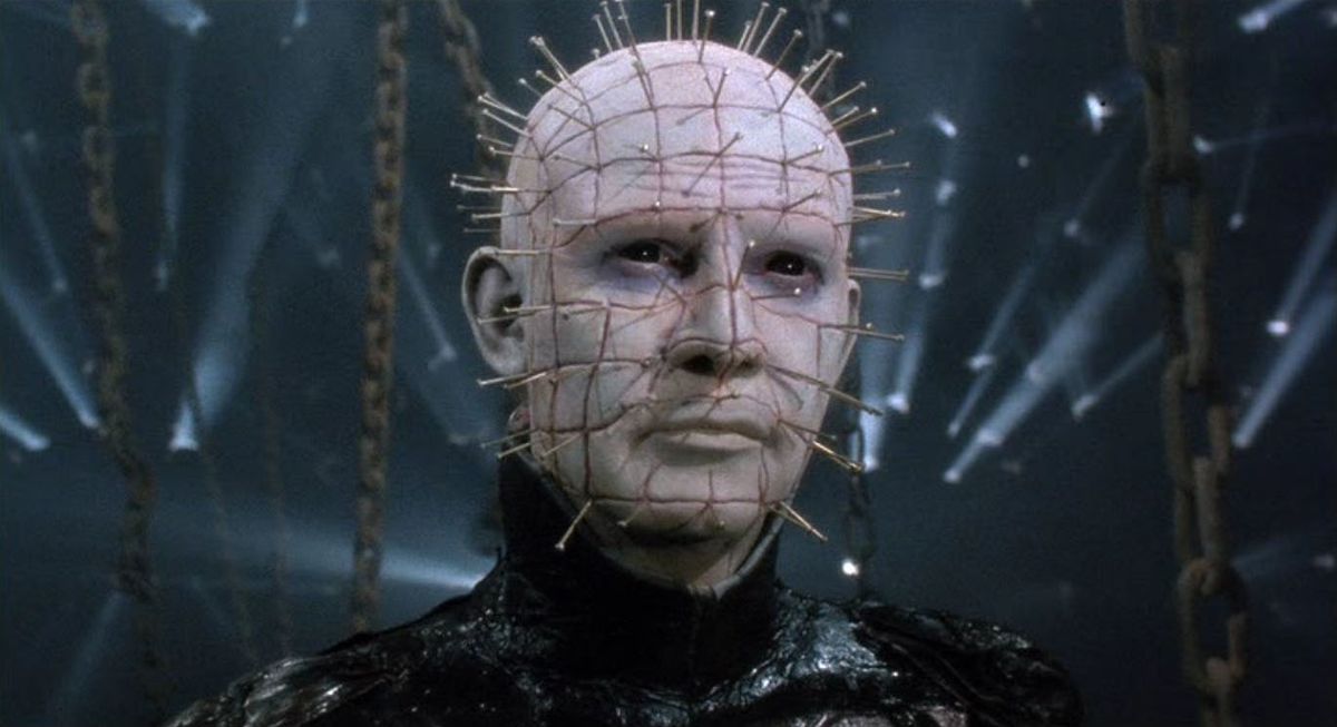 The Zenobite Pinhead in Hellraiser, with pins in his head