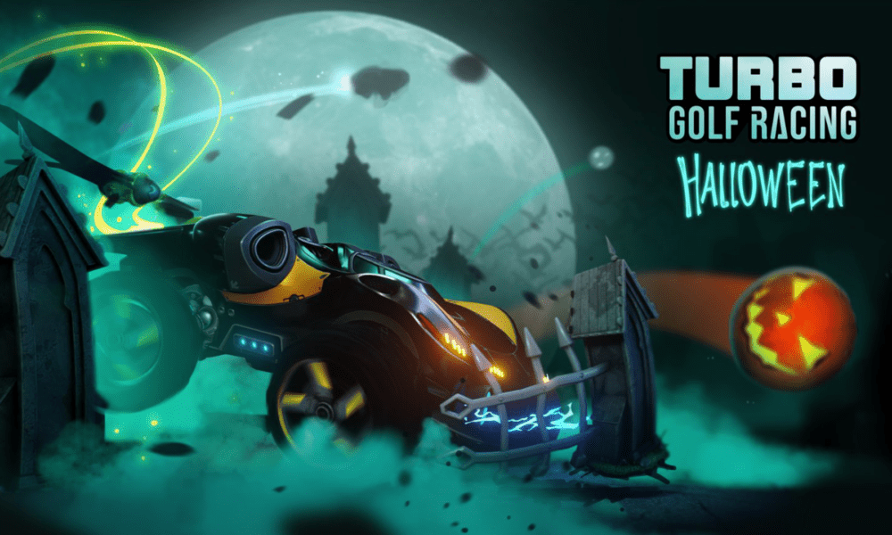 Turbo Golf Racing's latest vehicle, Hornet, hitting a Halloween pumpkin