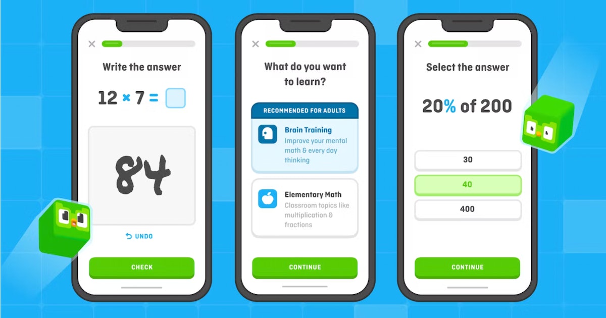 Duolingo has released a new app to help kids and adults learn math