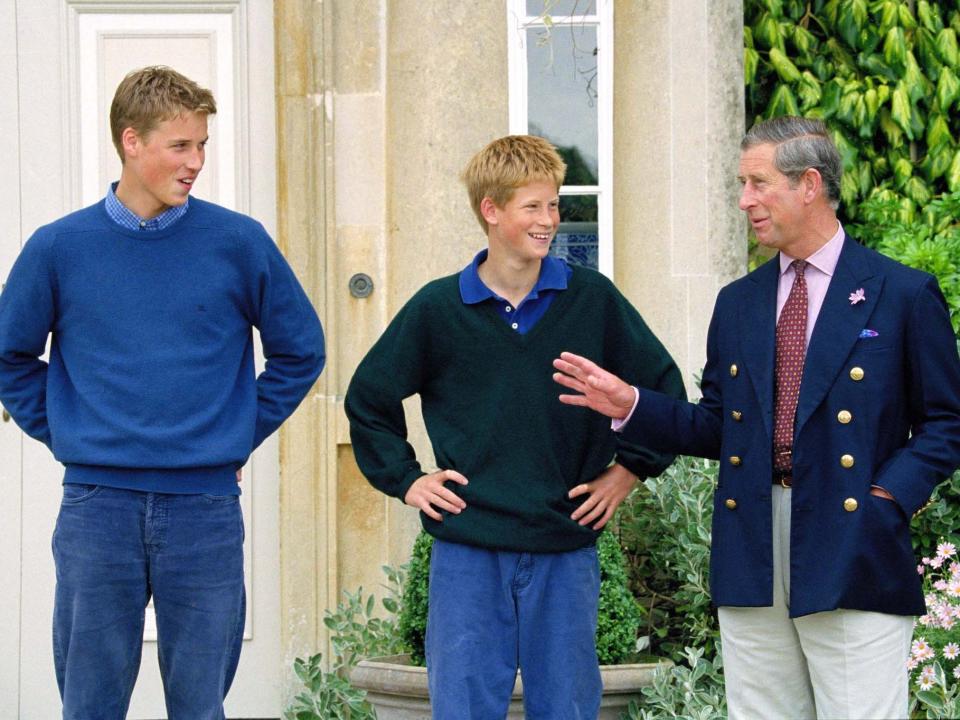 Prince William, Prince Harry and Prince Charles at Highgrove in 1999.