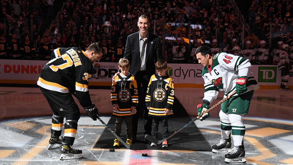 Chara is honored by the Bruins during the pre-game ceremony