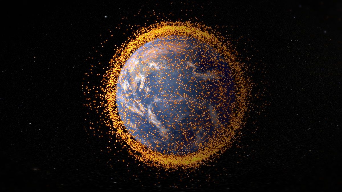 This NASA graphic depicts the amount of space junk orbiting Earth. The debris field is based on data from NASA