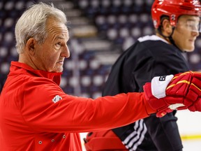 Calgary Flames head coach Darryl Sutter during NHL hockey training camp in Calgary on Friday September 23, 2022.