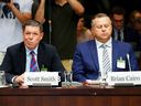 Hockey Canada President and Chief Operating Officer Scott Smith, left, and Hockey Canada Chief Financial Officer Brian Cairo testify before the Canadian Heritage Standing Committee July 27 in Ottawa.