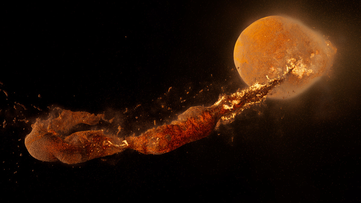 The simulation shows the moon forming from the shattered remains of Theia and parts of Earth