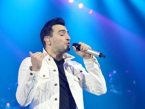 Hedley frontman Jacob Hoggard is pictured during a performance in Grande Prairie, Alta on February 9, 2018.