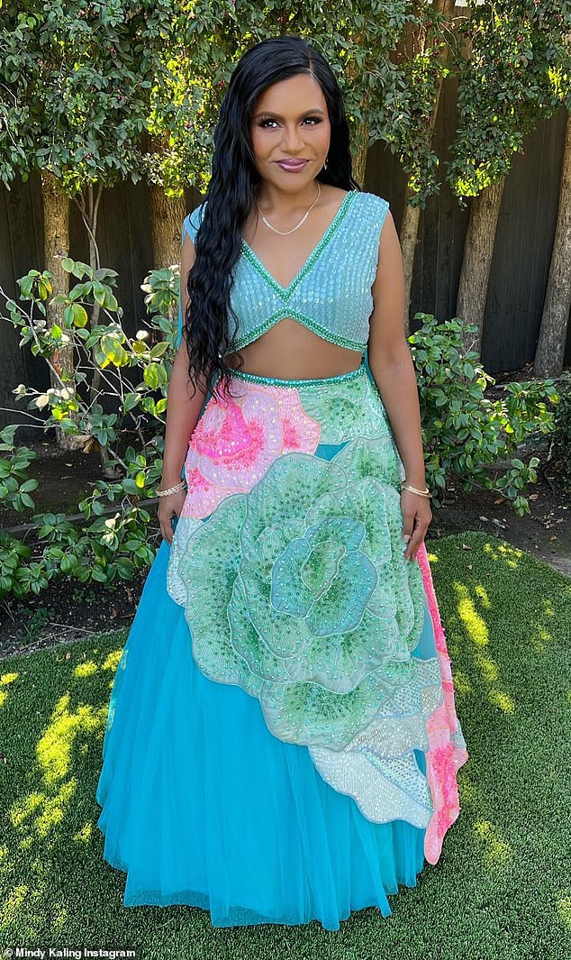 Embracing her heritage: Mindy Kaling, 43, stunned her 6.4million Instagram followers on Thursday when she posted new images of her modeling beautiful Indian dresses