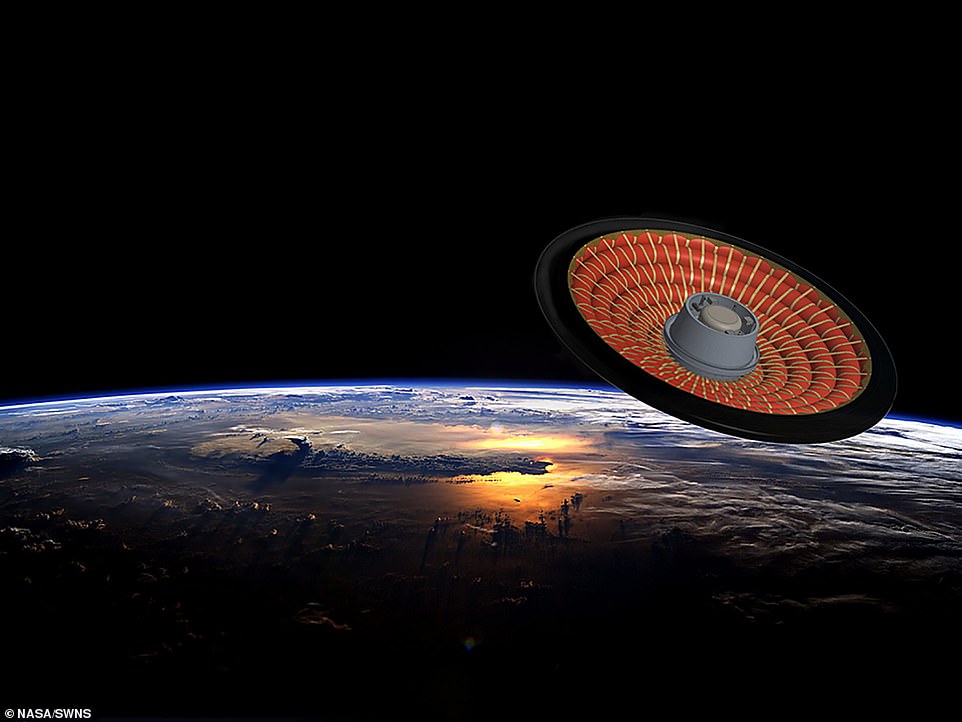 At first glance, these images could be mistaken for stills from the latest sci-fi blockbuster.  But the flying saucer-like object pictured in the images is very real -- and is due to be launched into space by NASA next month