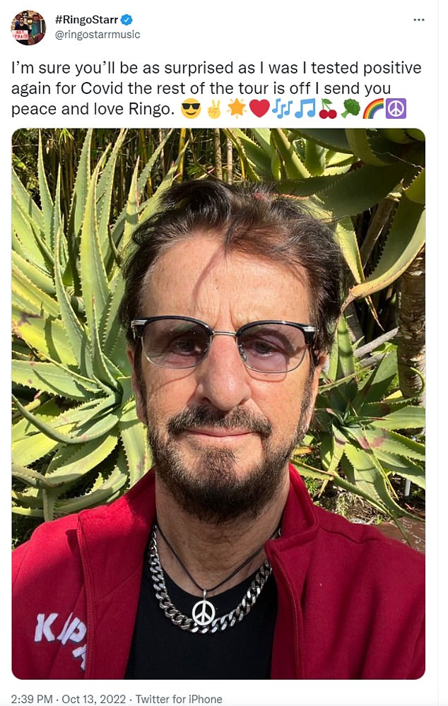 Shock: Sir Ringo Starr has canceled his tour after testing positive for COVID-19 again - just three days after it was announced he had tested negative and was back on the road