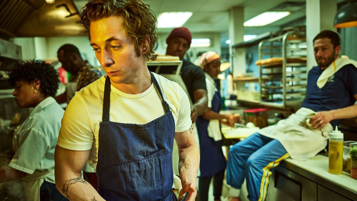 The Bear gallery art featuring Jeremy Allen White as Carmy in the kitchen