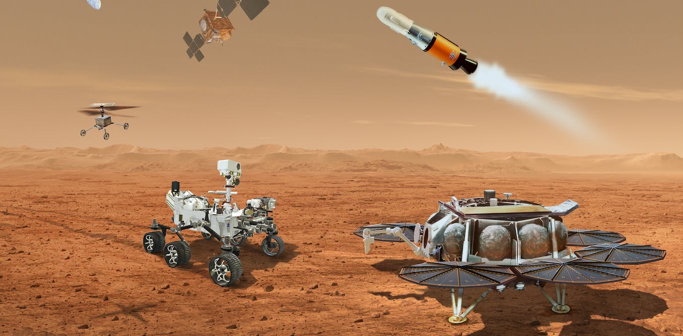 The Perseverance rover collects rock samples from Mars to bring back to Earth