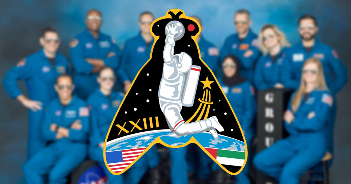 The astronaut candidates' fly-shaped class patch is a moon slam dunk