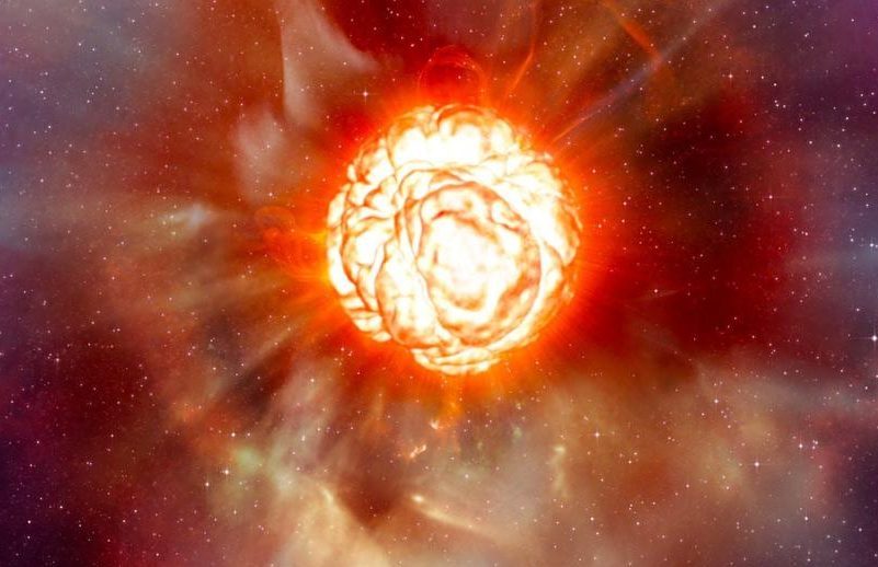 Supernova warning sign: Orange ball of fire exploding in brilliant white, surrounded by gas and dust.