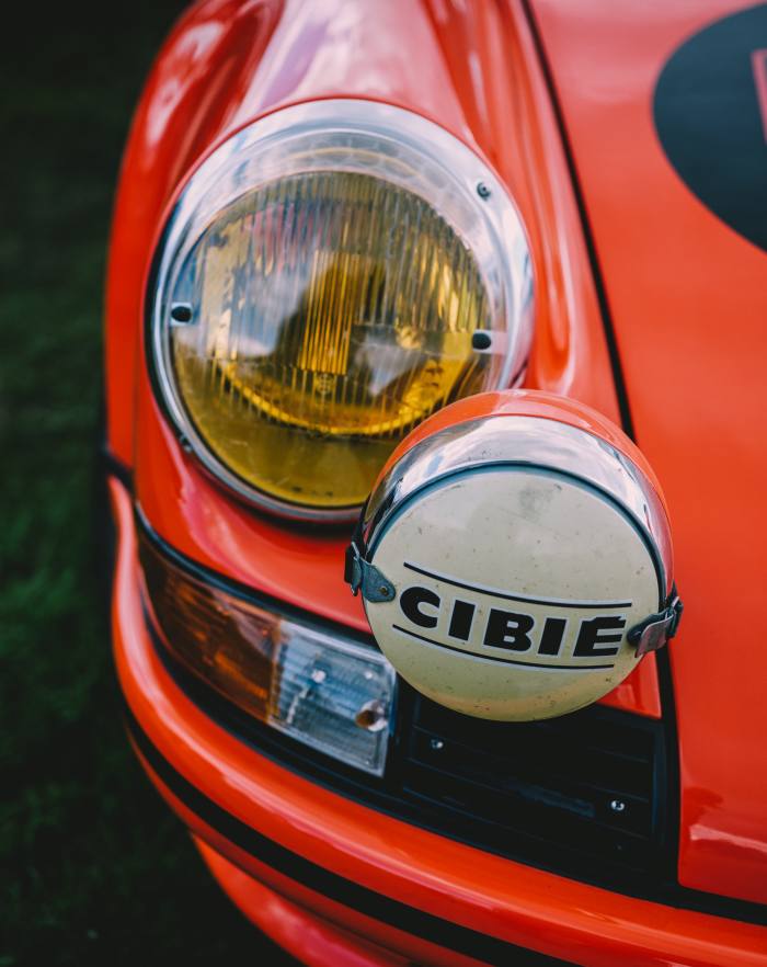 A Porsche 911 with Cibié bonnet lighting