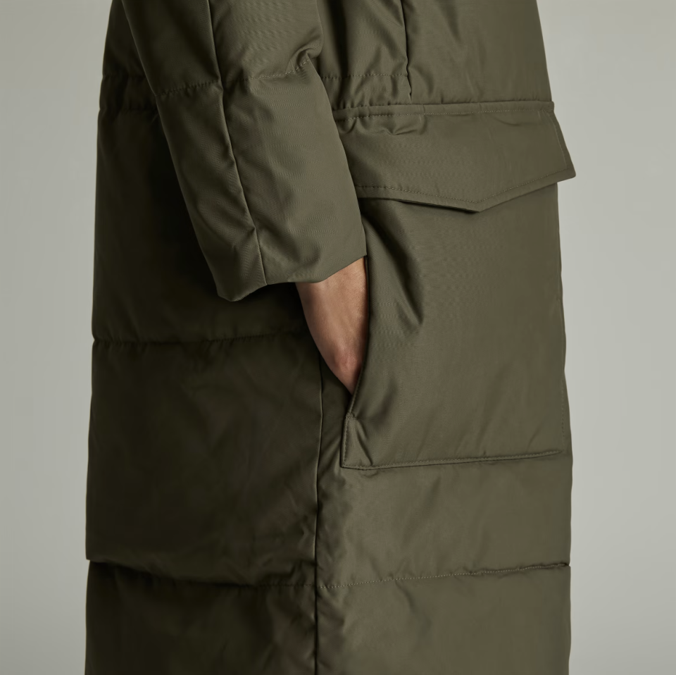 ReNew Long Puffer in Kalamata (Photo via Everlane)