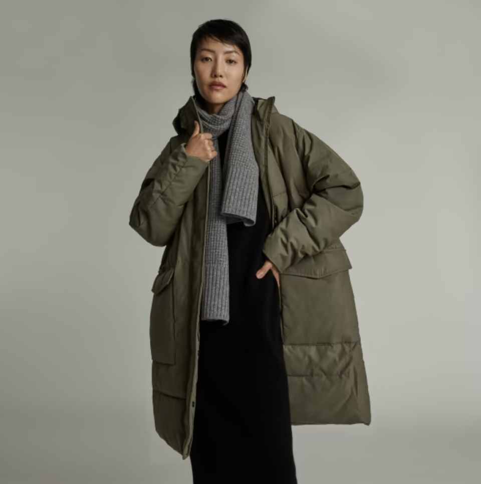 ReNew Long Puffer in Kalamata (Photo via Everlane)